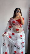 SV Black And White Flowers Embroidery Organza Silk Sarees Wholesale Shop In Surat